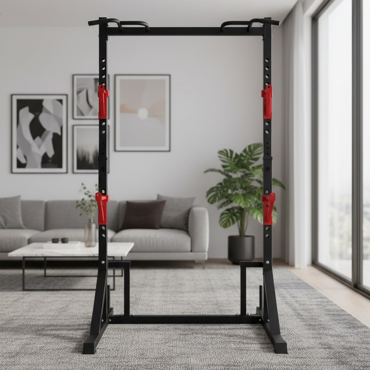 Heavy Equipment Gym - แร็คปรับระดับได้พร้อมบาร์ดึงข้อ สำหรับออกกำลังกายที่บ้าน แท่นสควอท อุปกรณ์ฟิตเนสสำหรับงานหนัก