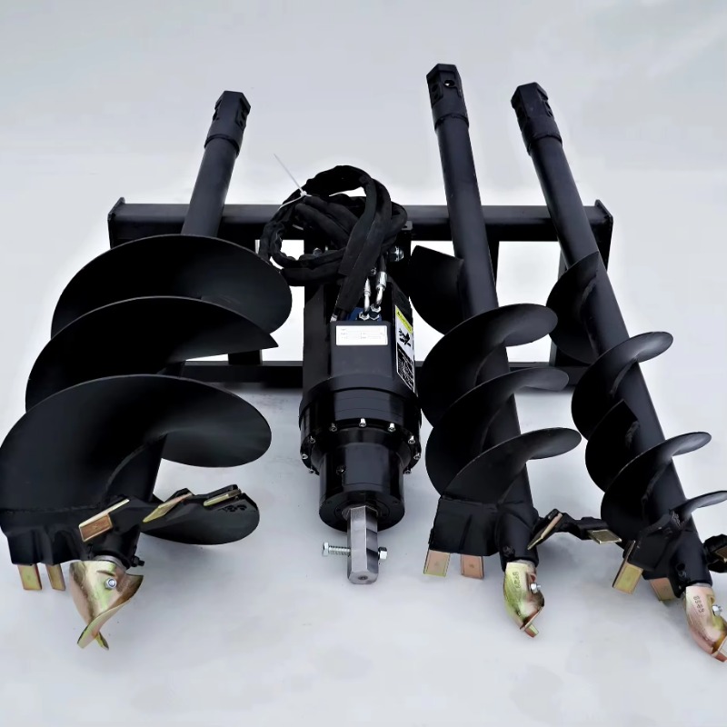 Auger Drill Attachment - หัวเจาะดินแบบหนักสำหรับรถตักล้อยาง พร้อมหัวเจาะหลายขนาดสำหรับงานขุดเจาะในงานก่อสร้าง